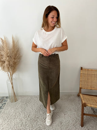 Kaki ribbed midi skirt