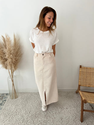 Beige ribbed midi skirt