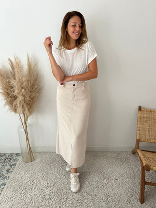 Beige ribbed midi skirt