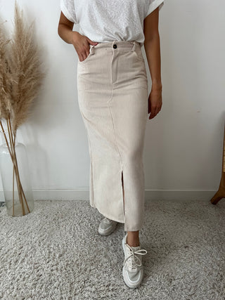 Beige ribbed midi skirt