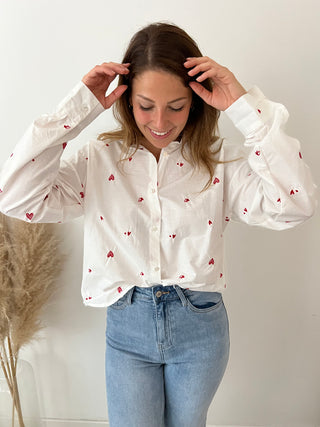 Red hearts white blouse
