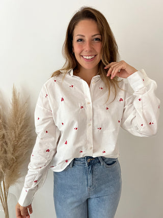 Red hearts white blouse