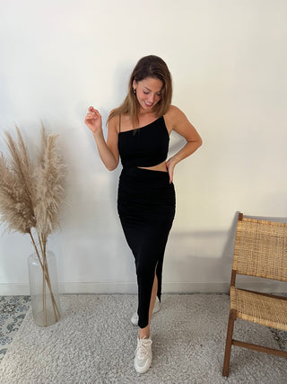 Black cut out ruched dress