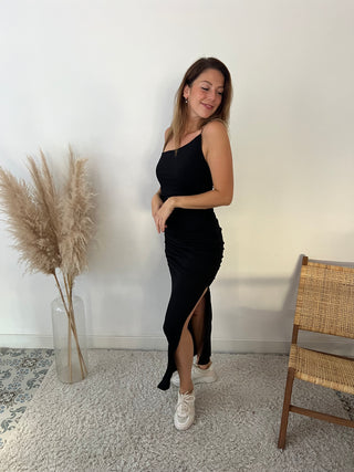 Black cut out ruched dress
