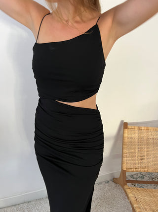 Black cut out ruched dress