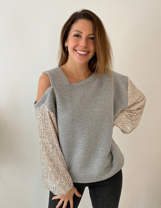 Glitter sleeves grey Olivia sweater