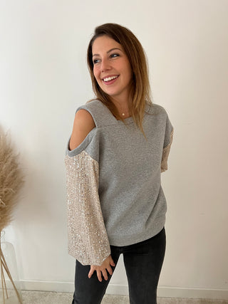 Glitter sleeves grey Olivia sweater