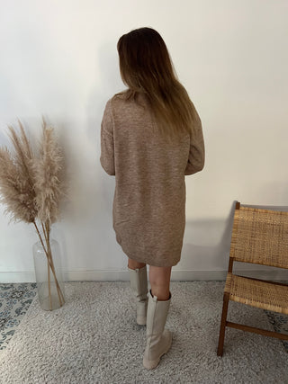 Lace collar camel sweater dress