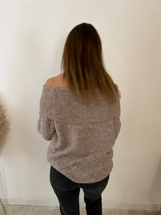 Taupe off shoulder knit