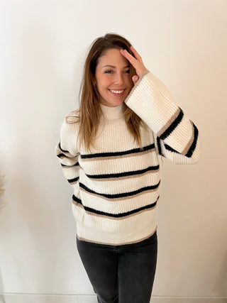 Black gold stripes beige knit